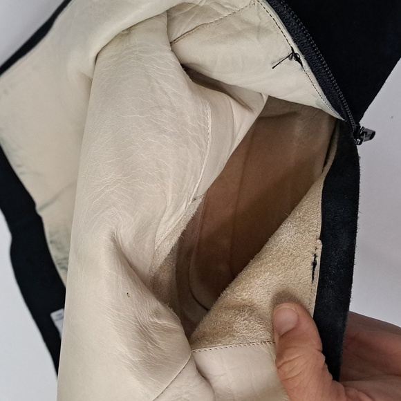 RARE VIA SPIGA Black Genuine Suede Leather Block Heel Square Toe Tall Boots - Picture 8 of 13